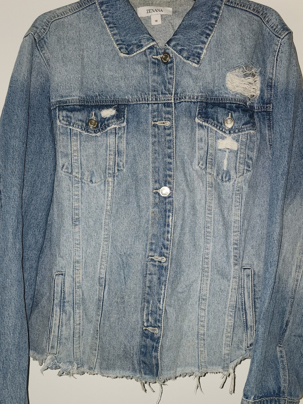 Zenana Outfitters Light Blue Distressed Denim Jacket